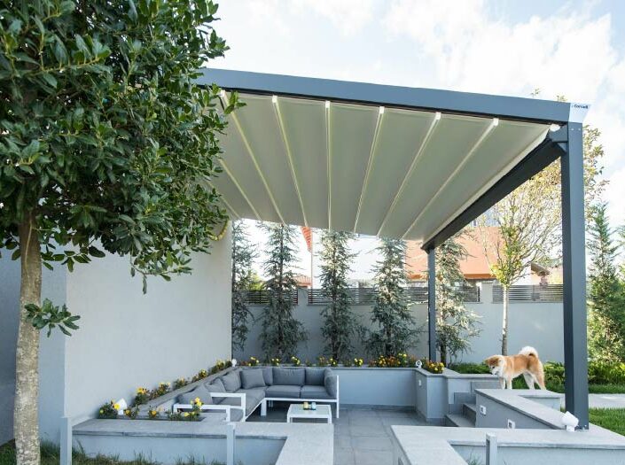 d3pergola-corradi-bspace-pergola-lona-tensada11 Pérgola de lona en jardín, alba butterfly, pergotenta, pérgola de lona